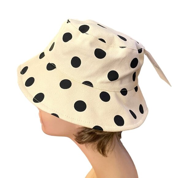 Bon Voyage Kid Size Polka Dot Bucket Hat Cotton Canvas Sunhat Beach Summer Pool - Picture 4 of 9